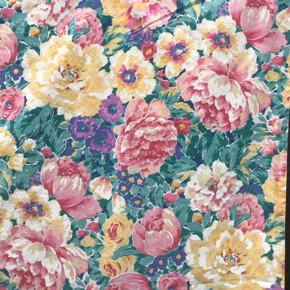 Vintage Cannon Floral Flat Sheet w/ Pillowcase Floral Print Border Made in USA